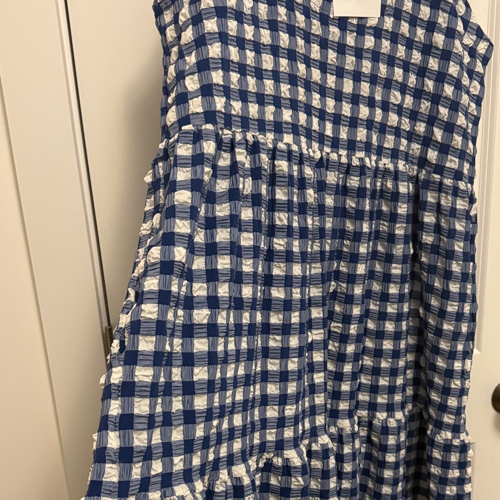 WRAY NWT Blue Checkered Sleeveless Midi Dress - Picture 3 of 6
